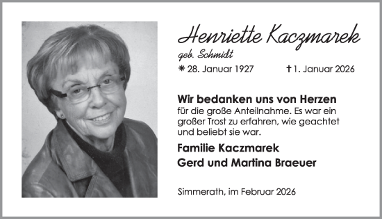Traueranzeige von Henriette Kaczmarek von WochenSpiegel