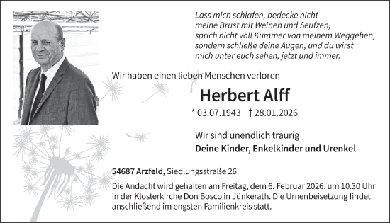 Traueranzeige von Herbert Alff von WochenSpiegel