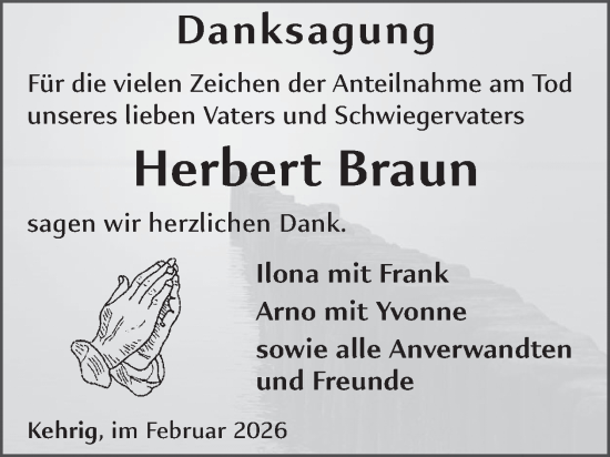 Traueranzeige von Herbert Braun von WochenSpiegel