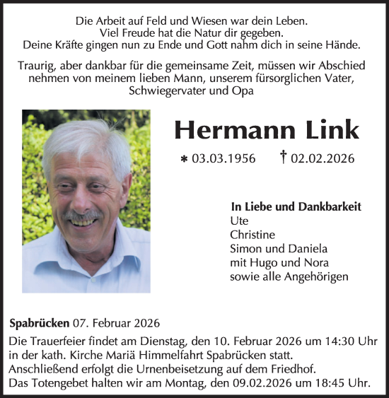 Traueranzeige von Hermann Link von WochenSpiegel
