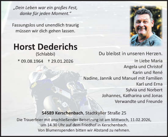 Traueranzeige von Horst Dederichs von WochenSpiegel