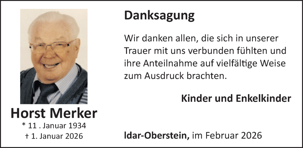  Traueranzeige für Horst Merker vom 07.02.2026 aus WochenSpiegel