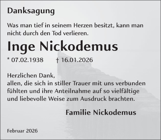 Traueranzeige von Inge Nickodemus von WochenSpiegel