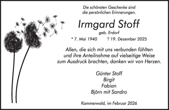 Traueranzeige von Irmgard Stoff von WochenSpiegel