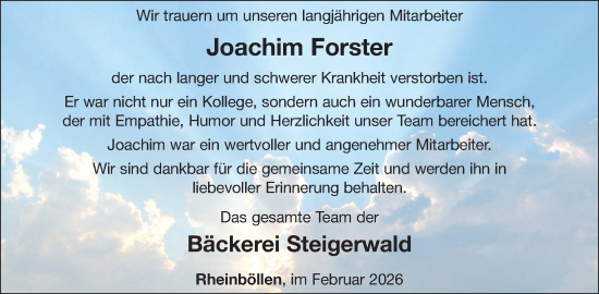Traueranzeige von Joachim Forster von WochenSpiegel