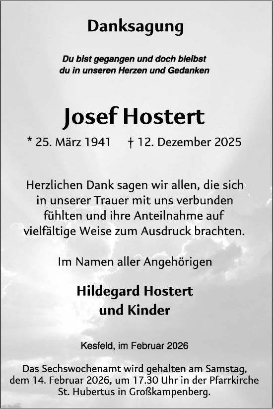 Traueranzeige von Josef Hostert von WochenSpiegel