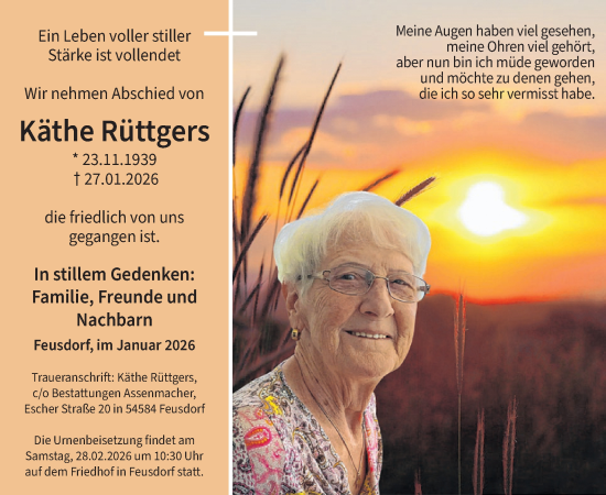 Traueranzeige von Käthe Rüttgers von WochenSpiegel