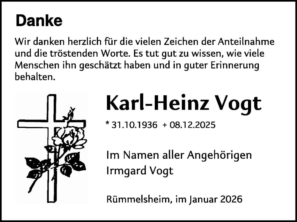  Traueranzeige für Karl-Heinz Vogt vom 07.02.2026 aus WochenSpiegel