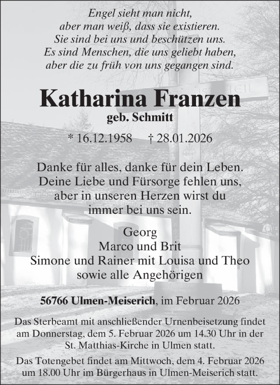 Traueranzeige von Katharina Franzen von WochenSpiegel