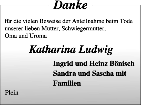Traueranzeige von Katharina Ludwig von WochenSpiegel