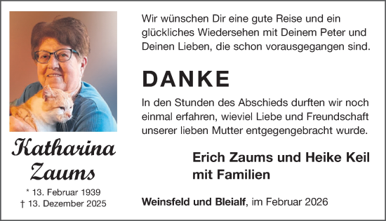 Traueranzeige von Katharina Zaums von WochenSpiegel