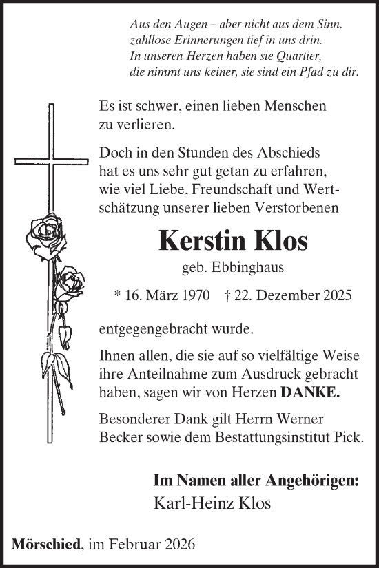 Traueranzeige von Kerstin Klos von WochenSpiegel