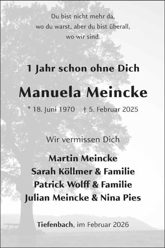 Traueranzeige von Manuela Meincke von WochenSpiegel