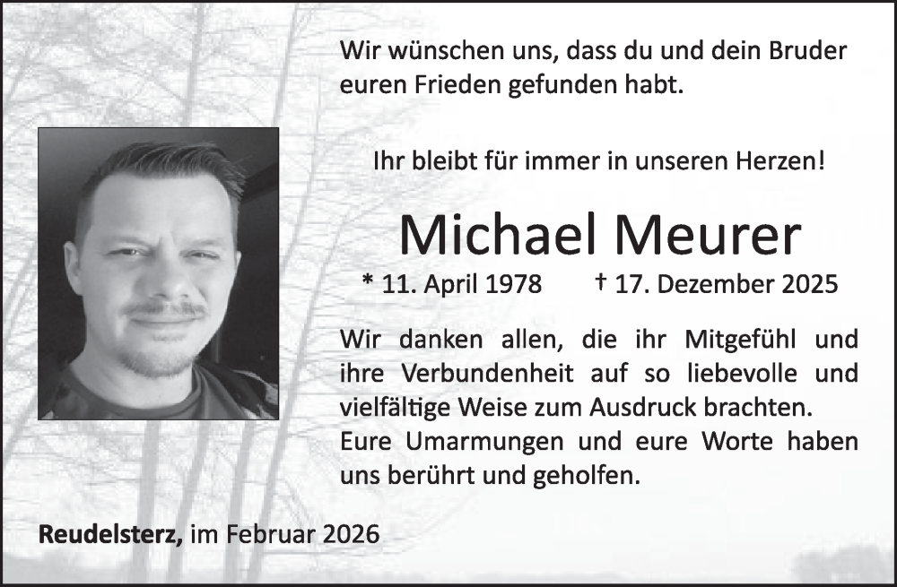 Traueranzeige für Michael Meurer vom 11.02.2026 aus WochenSpiegel