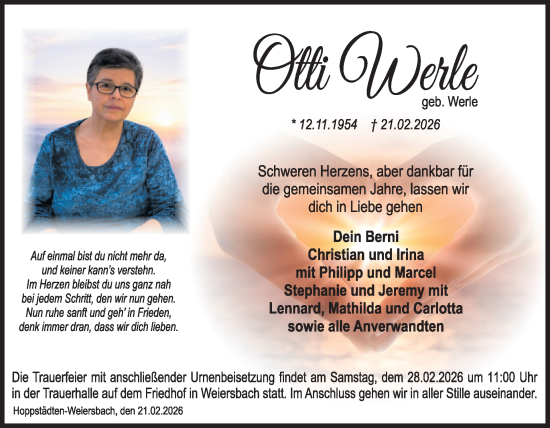 Traueranzeige von Otti Werle von WochenSpiegel