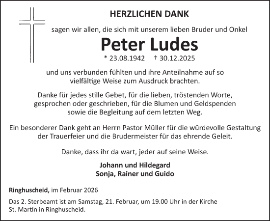 Traueranzeige von Peter Ludes von WochenSpiegel