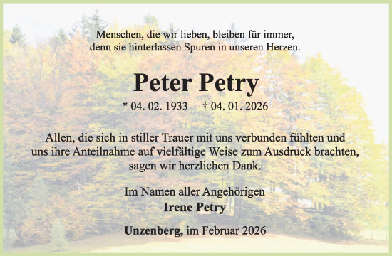 Traueranzeige von Peter Petry von WochenSpiegel