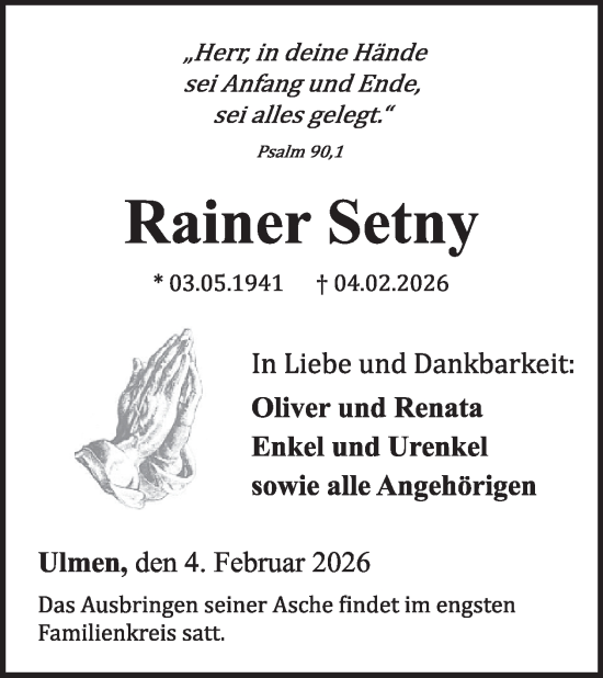 Traueranzeige von Rainer Setny von WochenSpiegel
