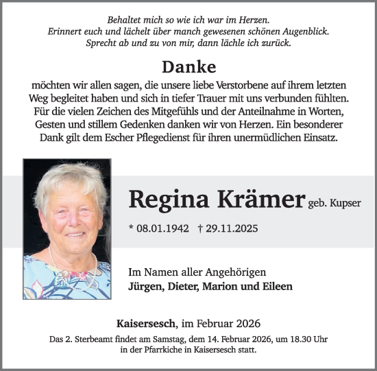 Traueranzeige von Regina Krämer von WochenSpiegel