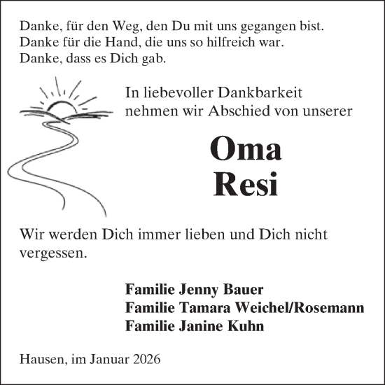 Traueranzeige von Resi Härter von WochenSpiegel