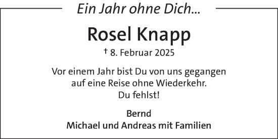 Traueranzeige von Rosel Knapp von WochenSpiegel