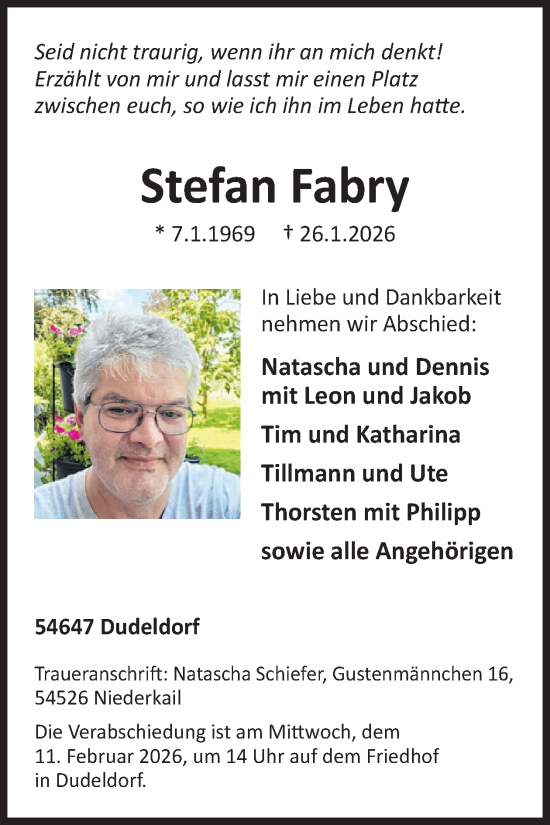 Traueranzeige von Stefan Fabry von WochenSpiegel