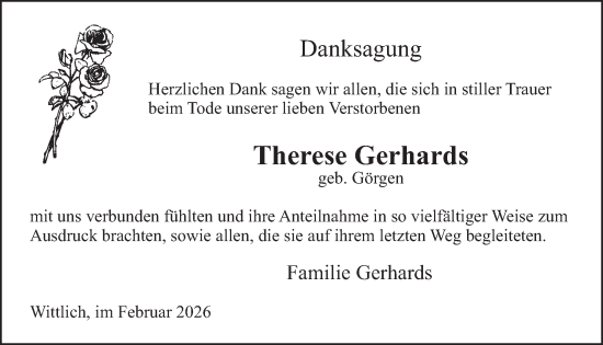 Traueranzeige von Therese Gerhards von WochenSpiegel
