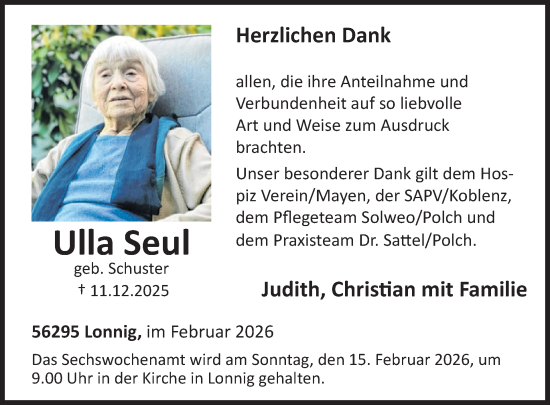 Traueranzeige von Ulla Seul von WochenSpiegel