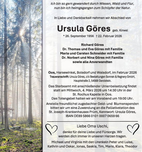 Traueranzeige von Ursula Göres von WochenSpiegel