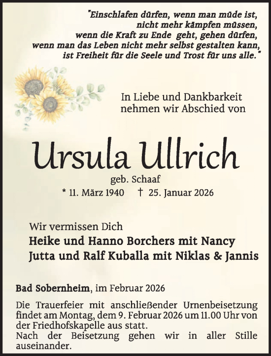 Traueranzeige von Ursula Ullrich von WochenSpiegel