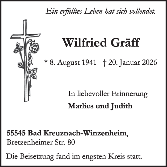Traueranzeige von Wilfried Gräff von WochenSpiegel