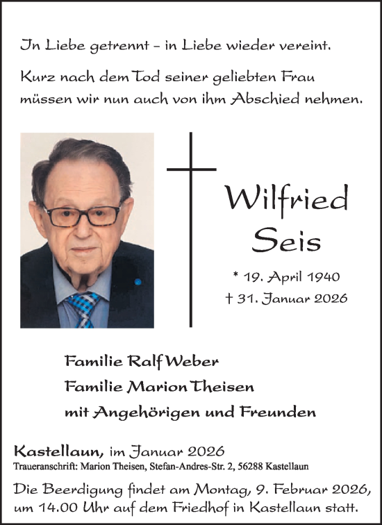 Traueranzeige von Wilfried Seis von WochenSpiegel